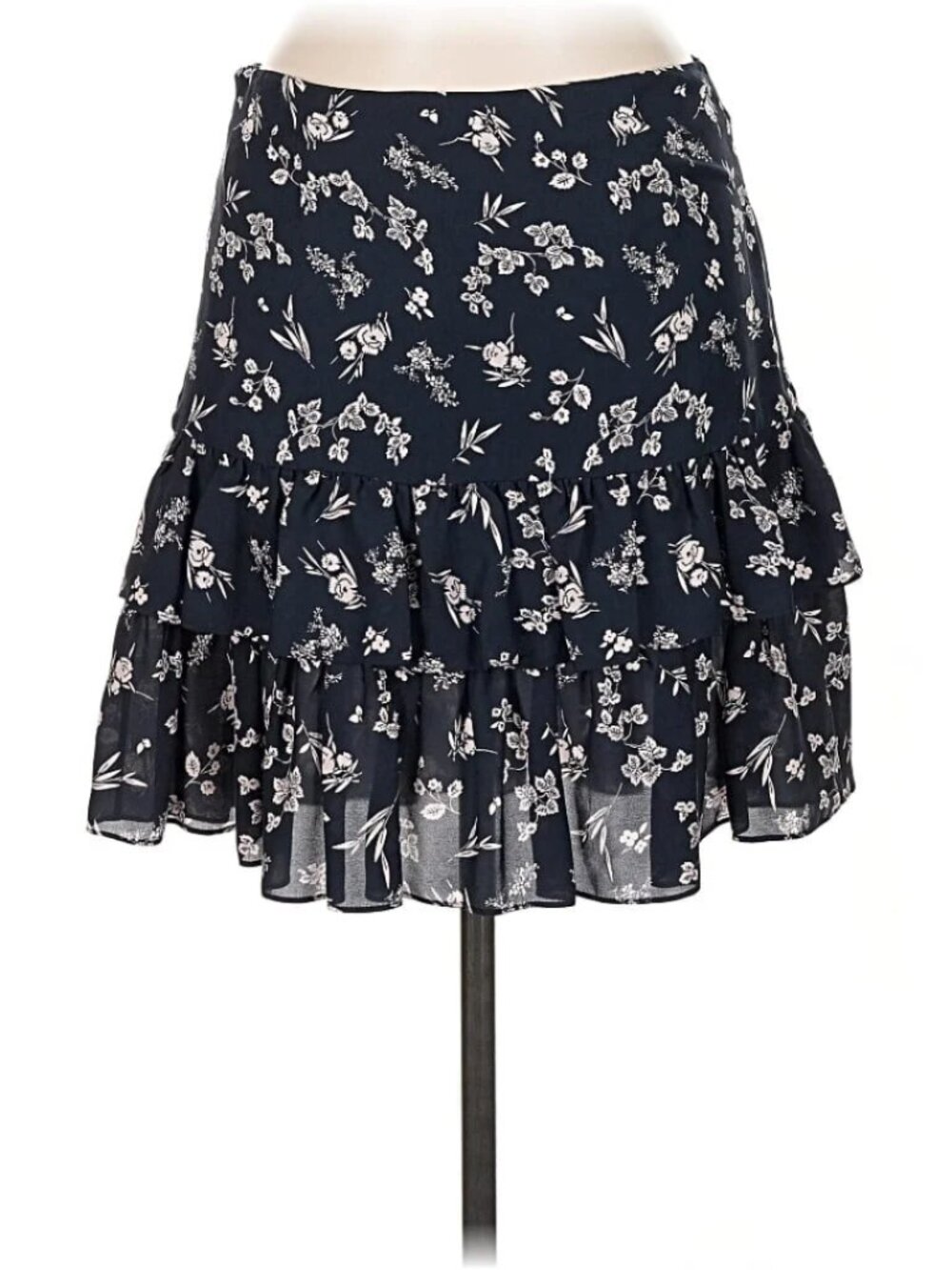 Cinq à Sept Carson Floral Mini Skirt – Navy Multi Silk Ruffle | Size 8 | MSRP $3 - Picture 4 of 6